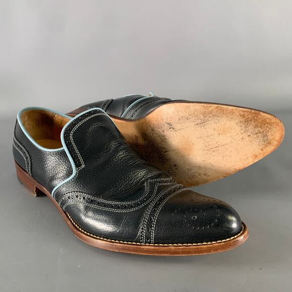 MIU MIU Size 9 Navy Light Blue Leather Spectator Loafers main image 4